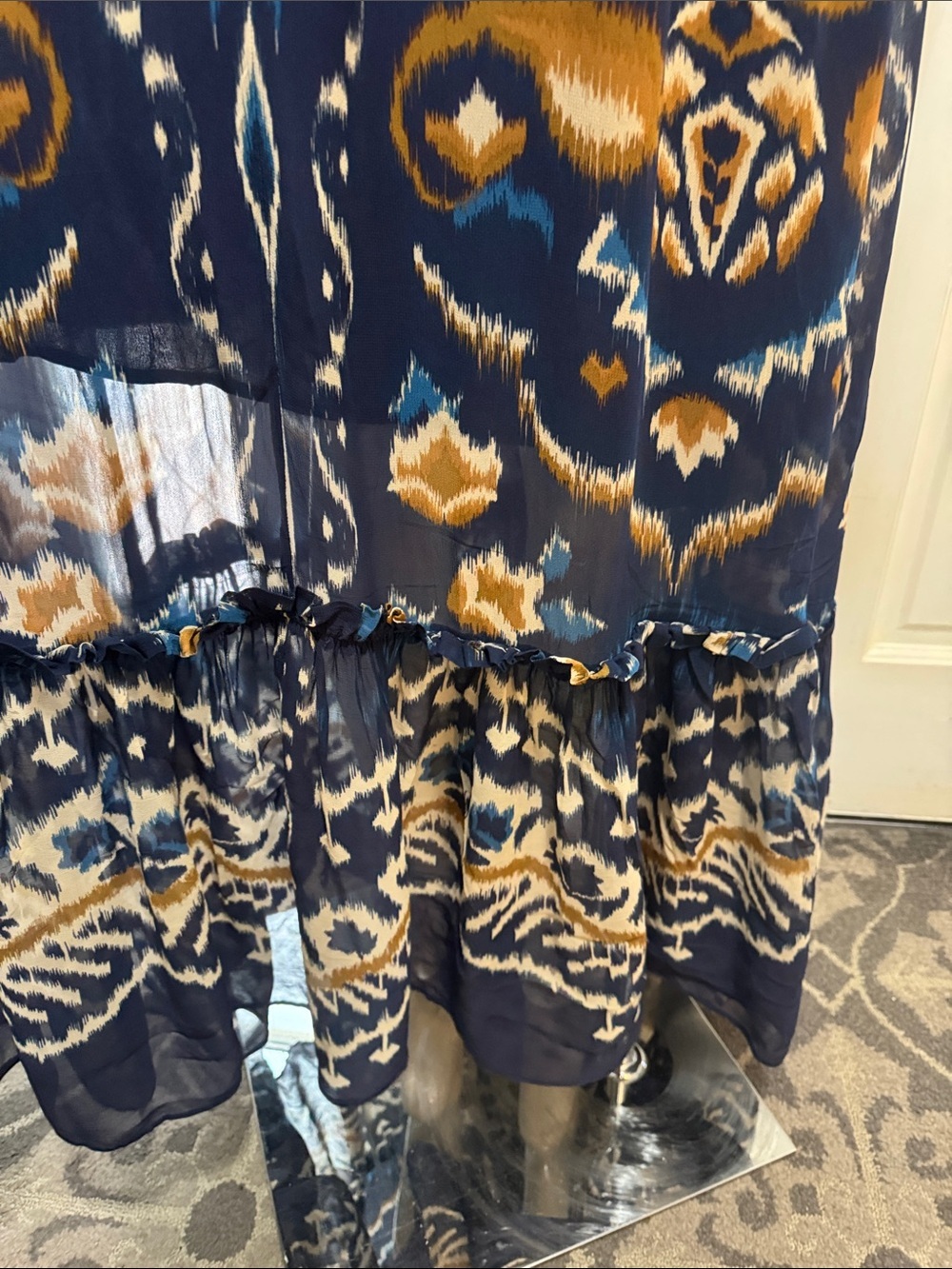 FARM Rio Pineapple Blue Ikat Maxi Dress Boho Long Sleeve Altered Length Small - Picture 11 of 16